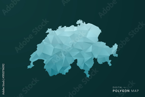 Switzerland Map - Polygon style vector illustration in green and blue low poly geometric design, clean minimal silhouette for infographic.