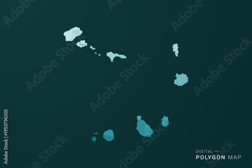 Cabo Verde Map - Polygon style vector illustration in green and blue low poly geometric design, clean minimal silhouette for infographic.