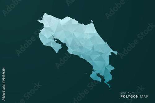 Costa Rica Map - Polygon style vector illustration in green and blue low poly geometric design, clean minimal silhouette for infographic.
