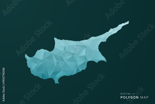 Cyprus Map - Polygon style vector illustration in green and blue low poly geometric design, clean minimal silhouette for infographic.