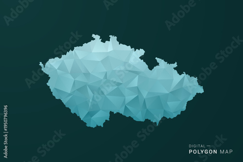 czech republic Map - Polygon style vector illustration in green and blue low poly geometric design, clean minimal silhouette for infographic.