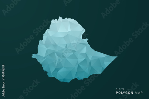 Ethiopia Map - Polygon style vector illustration in green and blue low poly geometric design, clean minimal silhouette for infographic.