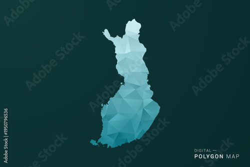 Finland Map - Polygon style vector illustration in green and blue low poly geometric design, clean minimal silhouette for infographic.
