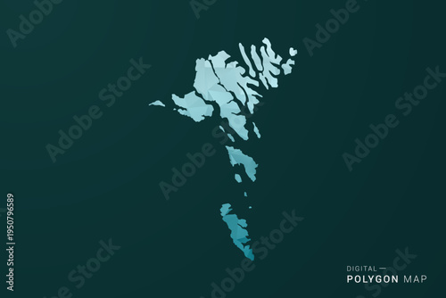 Faroe Islands Map - Polygon style vector illustration in green and blue low poly geometric design, clean minimal silhouette for infographic.