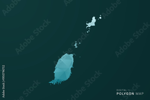 Grenada Map - Polygon style vector illustration in green and blue low poly geometric design, clean minimal silhouette for infographic.