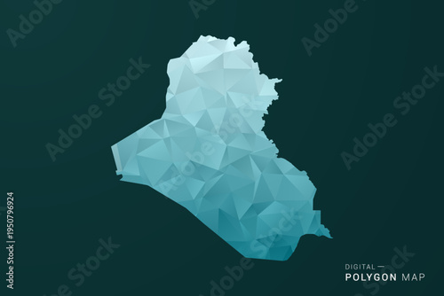 Iraq Map - Polygon style vector illustration in green and blue low poly geometric design, clean minimal silhouette for infographic.