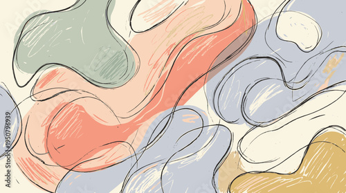 Handdrawn Abstract Organic Shapes Background with Soft Pastel Colors and Modern Aesthetic Style