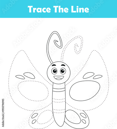 Handwriting Practice. Tracing lines and coloring animals for children. Vector Illustration