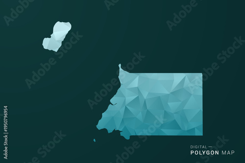 Equatorial Guinea Map - Polygon style vector illustration in green and blue low poly geometric design, clean minimal silhouette for infographic.