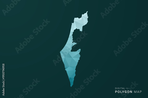 Palestine Map - Polygon style vector illustration in green and blue low poly geometric design, clean minimal silhouette for infographic.