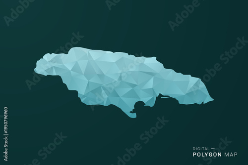 Jamaica Map - Polygon style vector illustration in green and blue low poly geometric design, clean minimal silhouette for infographic.