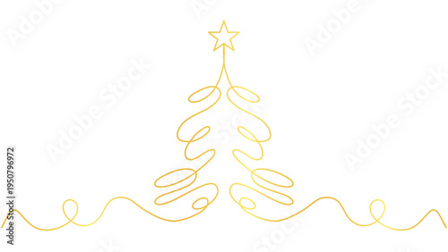 Elegant Gold Line Art Christmas Tree with Star - Minimalist Holiday Design