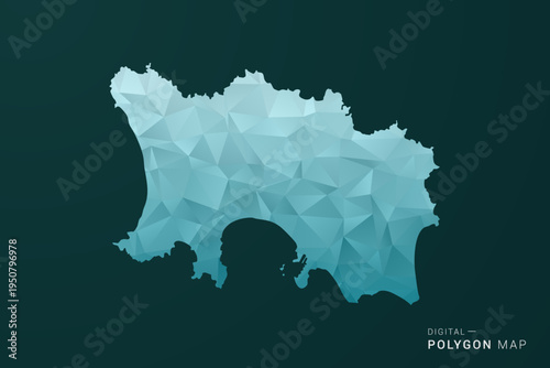 Jersey Map - Polygon style vector illustration in green and blue low poly geometric design, clean minimal silhouette for infographic.