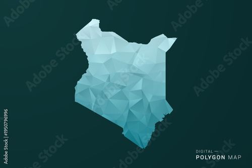 Kenya Map - Polygon style vector illustration in green and blue low poly geometric design, clean minimal silhouette for infographic.