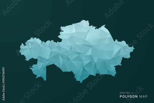 Kazakhstan Map - Polygon style vector illustration in green and blue low poly geometric design, clean minimal silhouette for infographic.