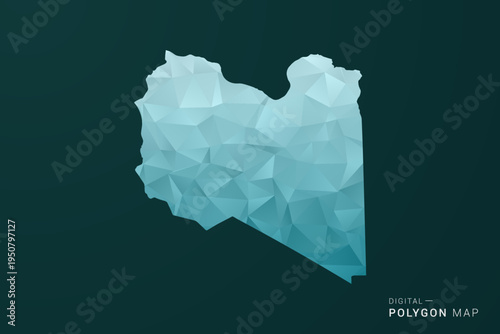 Libya Map - Polygon style vector illustration in green and blue low poly geometric design, clean minimal silhouette for infographic.