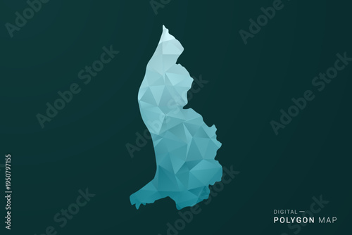 Liechtenstein Map - Polygon style vector illustration in green and blue low poly geometric design, clean minimal silhouette for infographic.