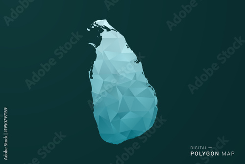 Sri Lanka Map - Polygon style vector illustration in green and blue low poly geometric design, clean minimal silhouette for infographic.