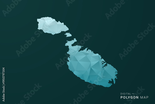 Malta Map - Polygon style vector illustration in green and blue low poly geometric design, clean minimal silhouette for infographic.