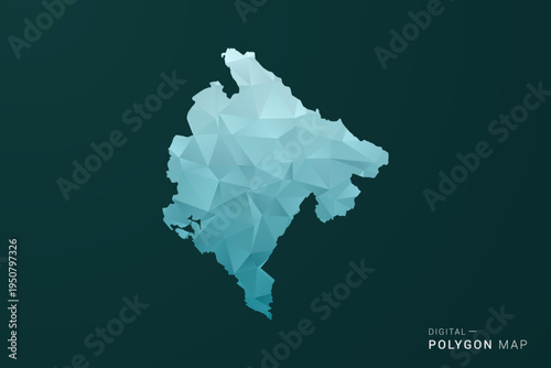 Montenegro Map - Polygon style vector illustration in green and blue low poly geometric design, clean minimal silhouette for infographic.