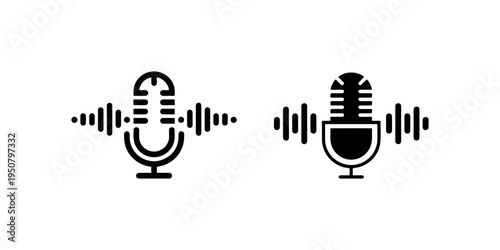 Microphone and sound wave icon vector illustration. audio record symbol in line art. voice recording technology.