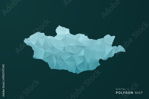 Mongolia Map - Polygon style vector illustration in green and blue low poly geometric design, clean minimal silhouette for infographic.