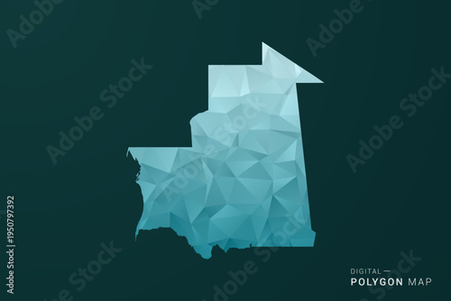 Mauritania Map - Polygon style vector illustration in green and blue low poly geometric design, clean minimal silhouette for infographic.