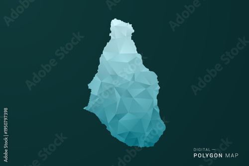 Montserrat Map - Polygon style vector illustration in green and blue low poly geometric design, clean minimal silhouette for infographic.