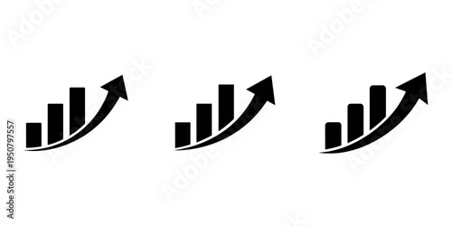 Set of vector growth bar chart icon with arrow up. profit increase symbol. business success sign. stock market growth