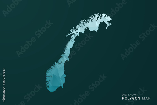 Norway Map - Polygon style vector illustration in green and blue low poly geometric design, clean minimal silhouette for infographic.