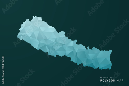 Nepal Map - Polygon style vector illustration in green and blue low poly geometric design, clean minimal silhouette for infographic.
