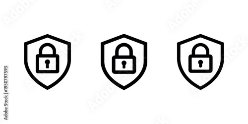 Three shield icons with padlock inside, symbol for security and protection