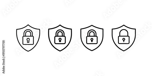 Safety shield icons with padlock symbol inside representing data protection and cyber security for web login privacy and computer network authentication