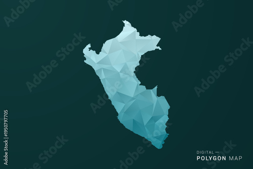 Peru Map - Polygon style vector illustration in green and blue low poly geometric design, clean minimal silhouette for infographic.