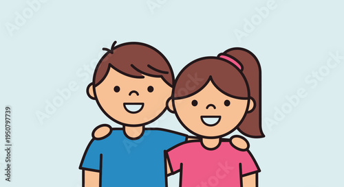 Cartoon Boy and Girl Standing Together.
