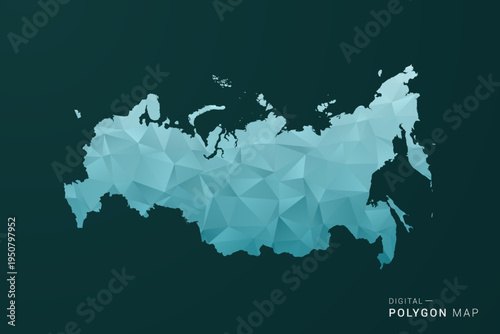 Russia Map - Polygon style vector illustration in green and blue low poly geometric design, clean minimal silhouette for infographic.
