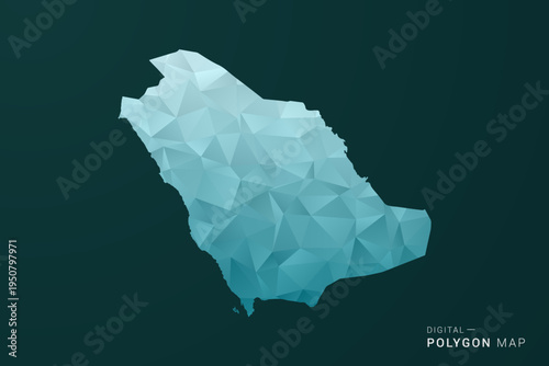 Saudi Arabia Map - Polygon style vector illustration in green and blue low poly geometric design, clean minimal silhouette for infographic.