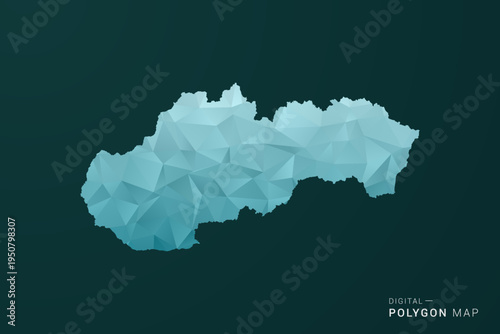 Slovakia Map - Polygon style vector illustration in green and blue low poly geometric design, clean minimal silhouette for infographic.