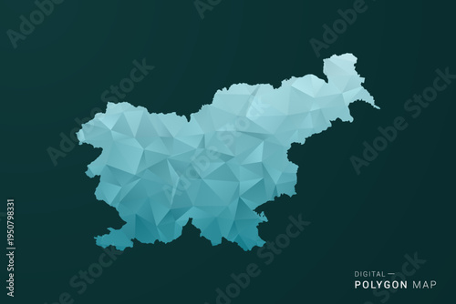 Slovenia Map - Polygon style vector illustration in green and blue low poly geometric design, clean minimal silhouette for infographic.