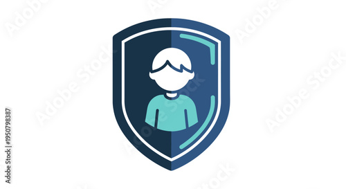 Shield with a cartoon person icon.