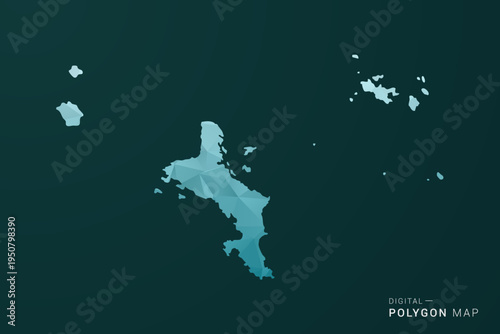 Seychelles Map - Polygon style vector illustration in green and blue low poly geometric design, clean minimal silhouette for infographic.