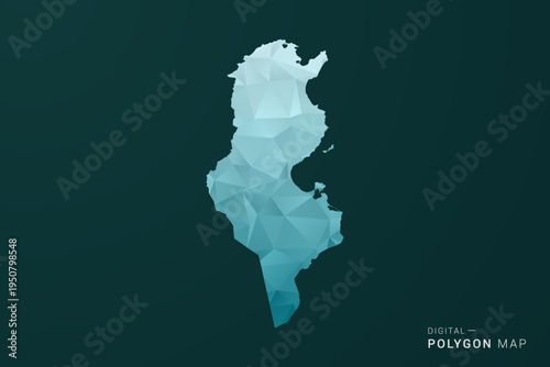 Tunisia Map - Polygon style vector illustration in green and blue low poly geometric design, clean minimal silhouette for infographic.