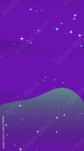 Purple Night Sky with Stars and Hills.