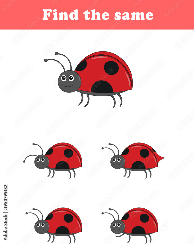 Naklejka premium Funny cartoon animals. Find same pictures. Educational game for children. Cartoon vector illustration