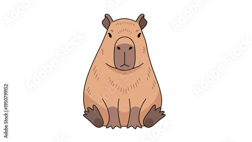 Cartoon Capybara Sitting on White Background.