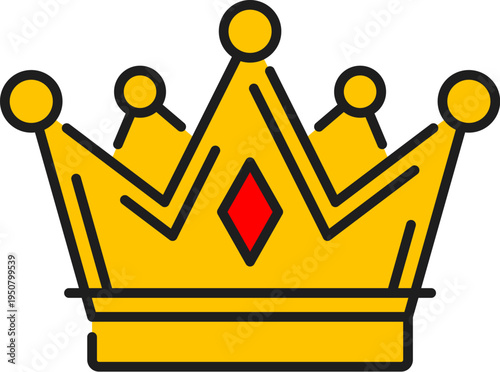 Heraldry king monarch crown color line icon or sign. Royal crest lineart sign, vintage medieval pictogram. Antique heraldry icon