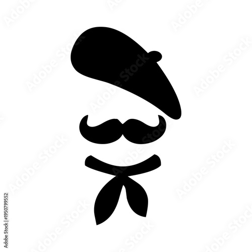 French Beret and Mustache Icon – Vintage French Artist Symbol for Culture, Fashion, and Creative Design
