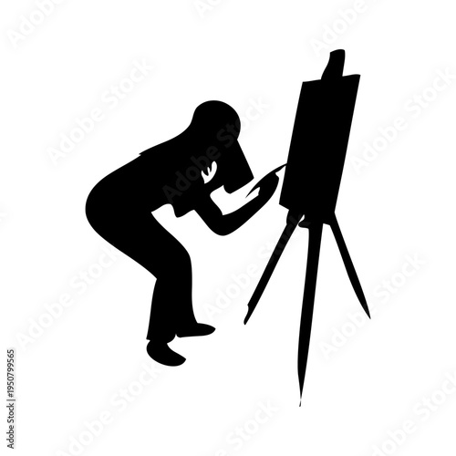 Artist Painting on Easel Silhouette Icon – Creative Painter and Art Studio Symbol for Artists, Designers, and Creative Projects