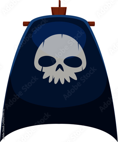 Pirate font letter A, cartoon corsair typeface alphabet character with skull symbol on dark ship sails. Vector capital letter for fantasy typography and nautical alphabet, bold and spooky abc script