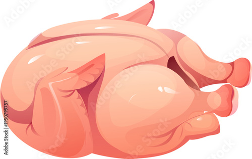 Chicken or turkey icon for food cooking and preparation process, isolated vector. Whole raw chicken or turkey poultry meat icon for butchery shop, food cook and kitchen processing of dinner meal